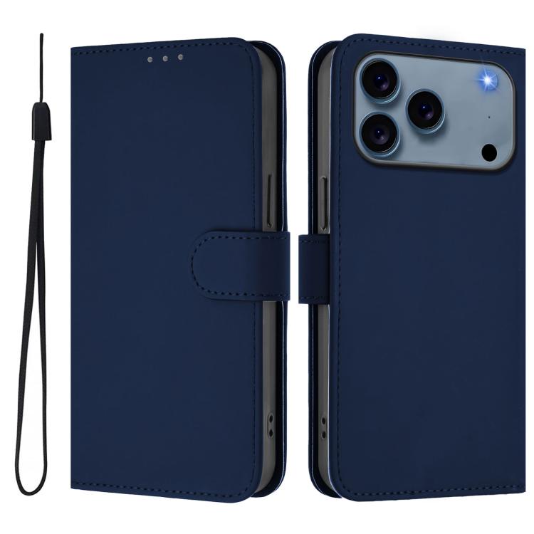 Skin Feel Solid Color Leather Phone Case with Lanyard