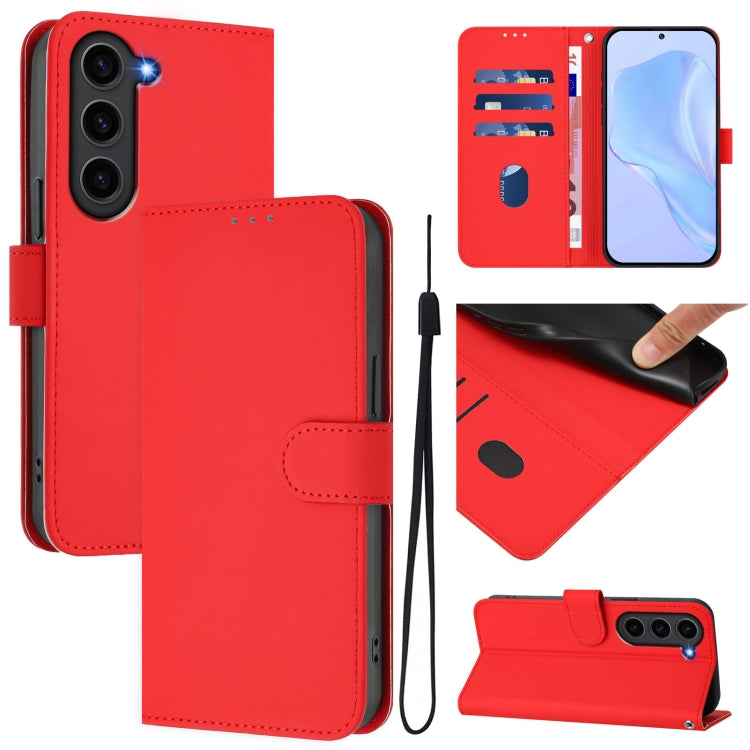 Skin Feel Solid Color Leather Phone Case with Lanyard