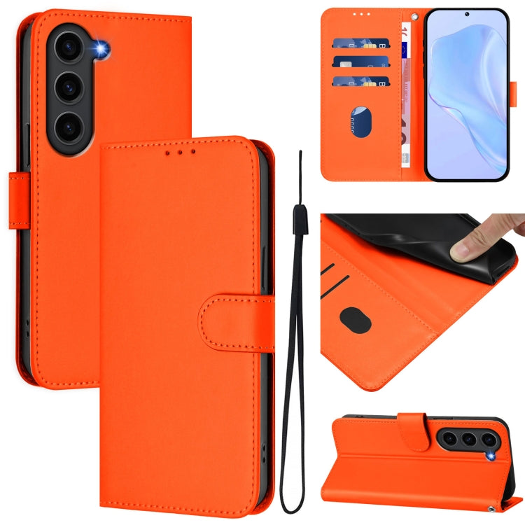 Skin Feel Solid Color Leather Phone Case with Lanyard