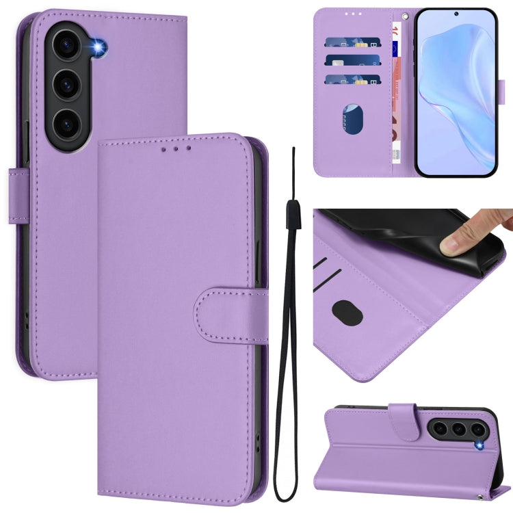 Skin Feel Solid Color Leather Phone Case with Lanyard