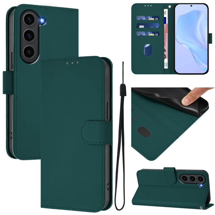 Skin Feel Solid Color Leather Phone Case with Lanyard
