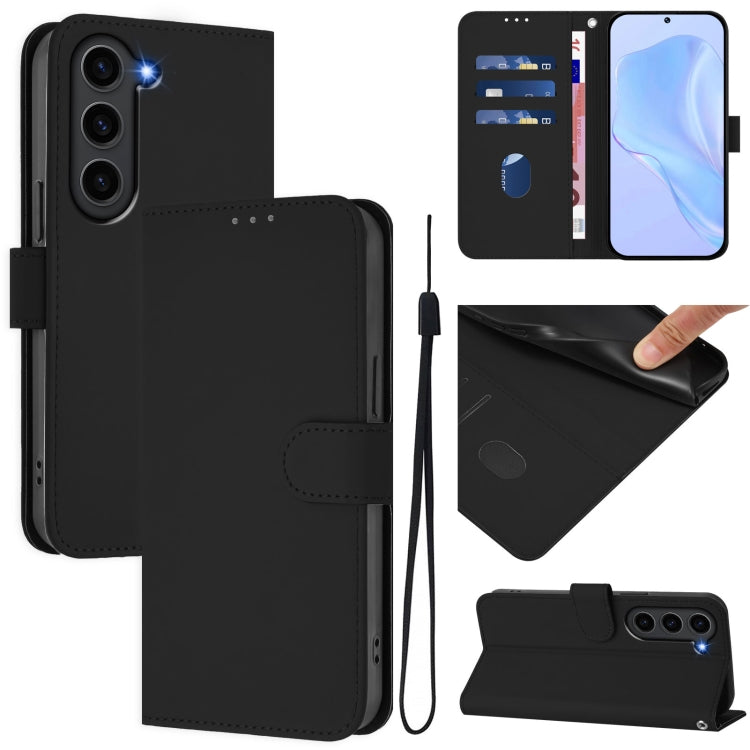 Skin Feel Solid Color Leather Phone Case with Lanyard