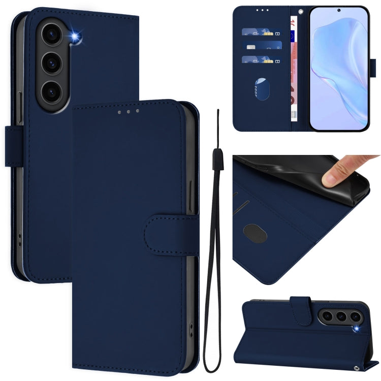 Skin Feel Solid Color Leather Phone Case with Lanyard