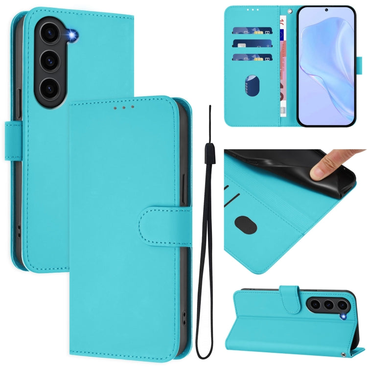 Skin Feel Solid Color Leather Phone Case with Lanyard