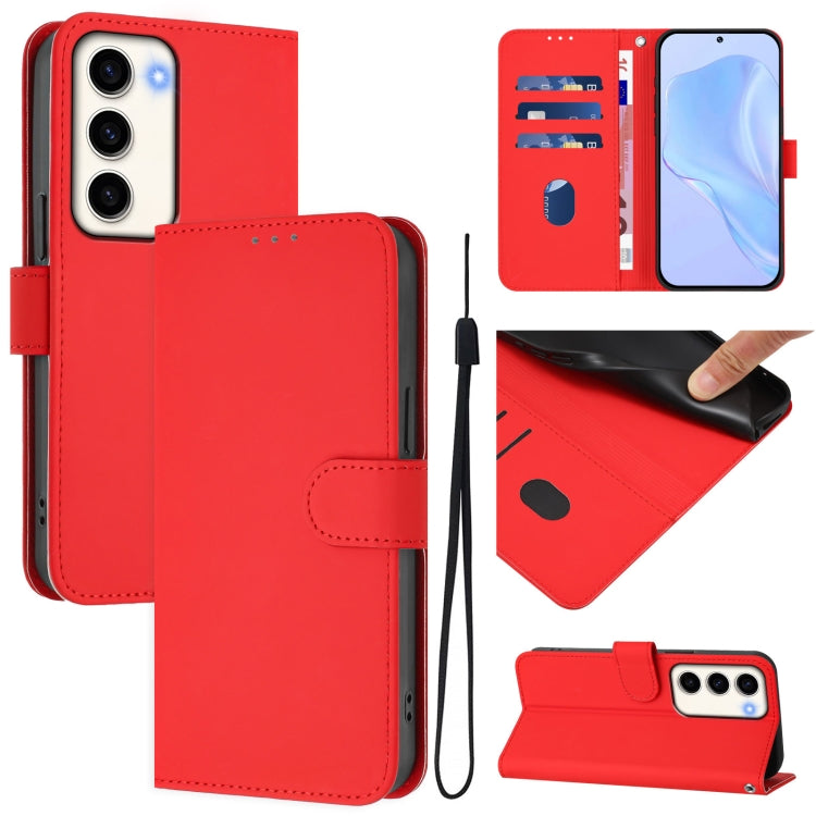 Skin Feel Solid Color Leather Phone Case with Lanyard