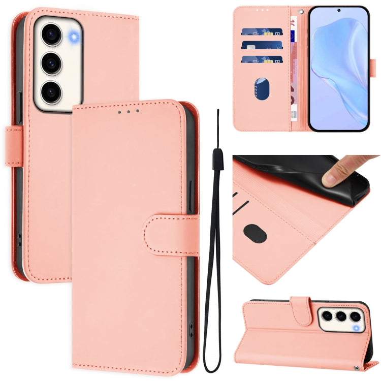 Skin Feel Solid Color Leather Phone Case with Lanyard