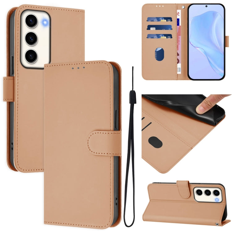 Skin Feel Solid Color Leather Phone Case with Lanyard