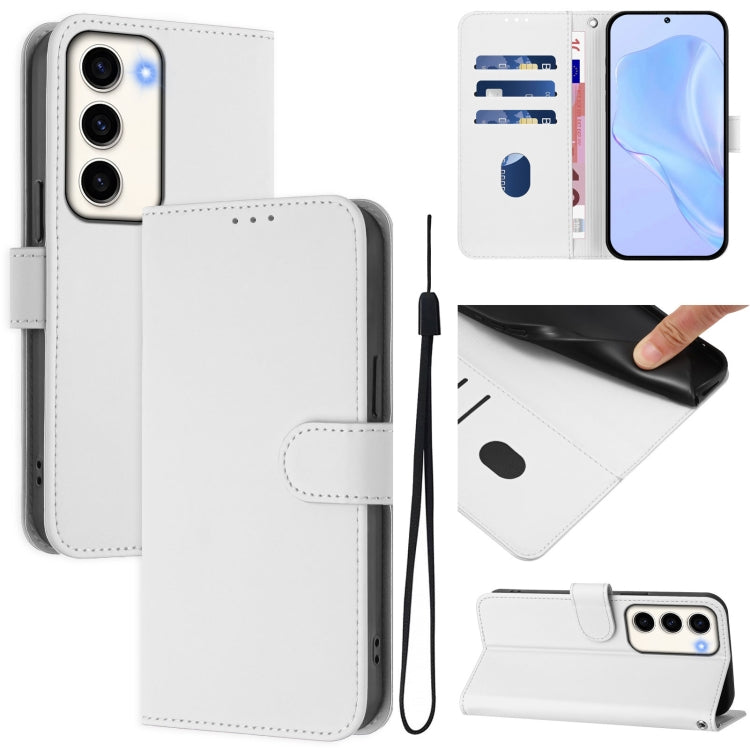 Skin Feel Solid Color Leather Phone Case with Lanyard