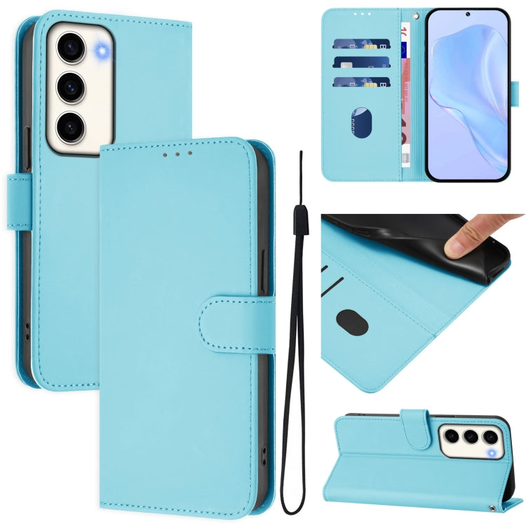 Skin Feel Solid Color Leather Phone Case with Lanyard