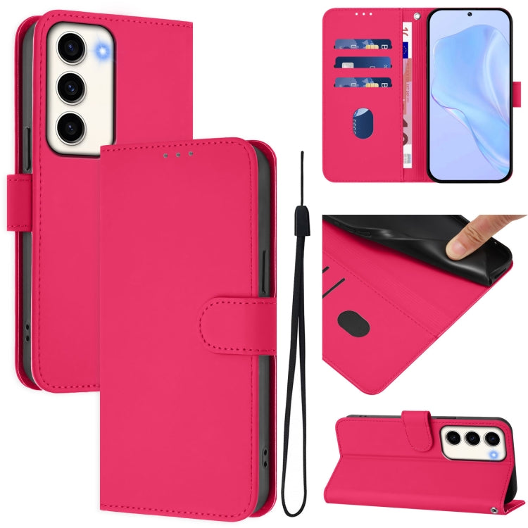 Skin Feel Solid Color Leather Phone Case with Lanyard
