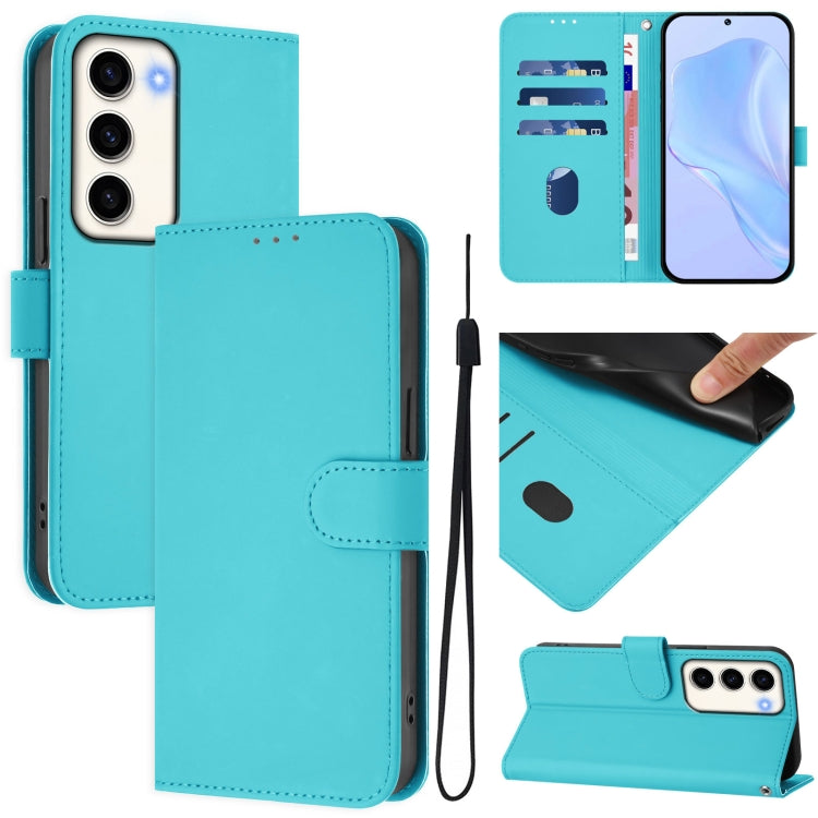 Skin Feel Solid Color Leather Phone Case with Lanyard