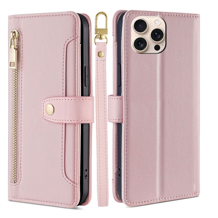 Sheep Texture Cross-body Zipper Wallet Leather Phone Case