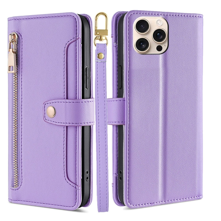 Sheep Texture Cross-body Zipper Wallet Leather Phone Case