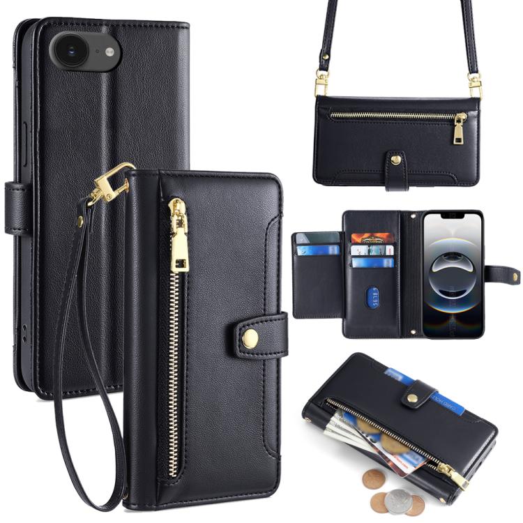 Sheep Texture Cross-body Zipper Wallet Leather Phone Case