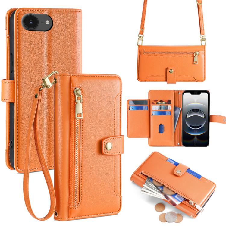 Sheep Texture Cross-body Zipper Wallet Leather Phone Case