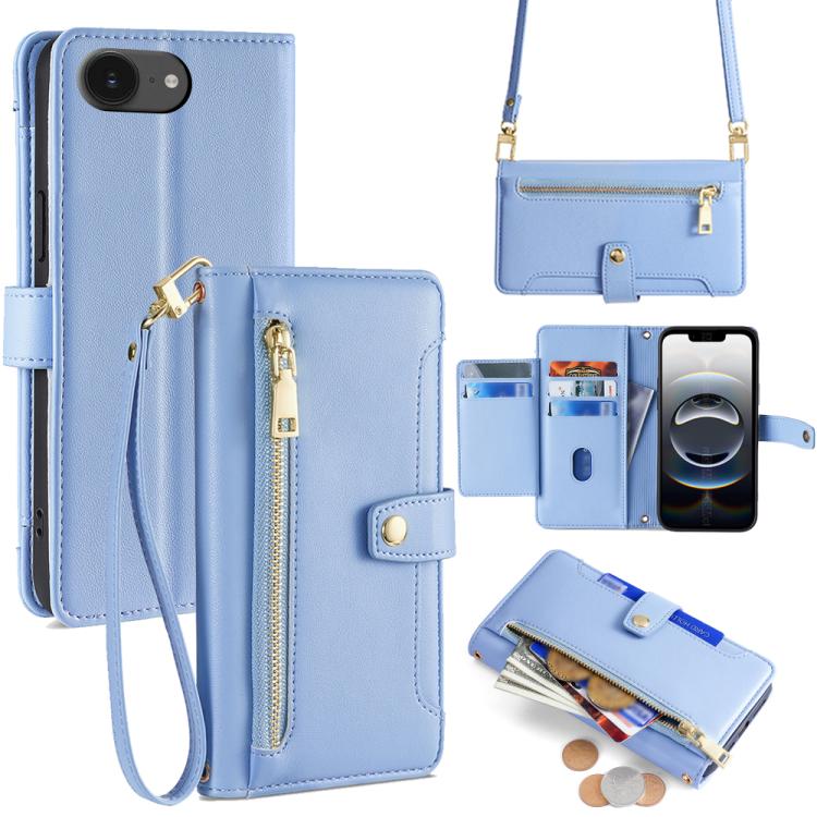 Sheep Texture Cross-body Zipper Wallet Leather Phone Case