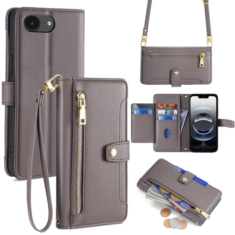 Sheep Texture Cross-body Zipper Wallet Leather Phone Case