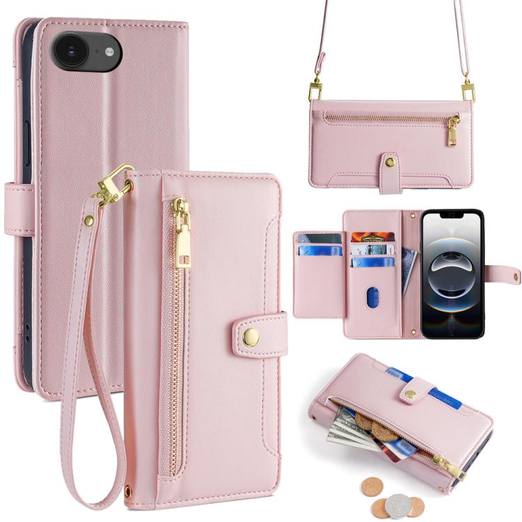 Sheep Texture Cross-body Zipper Wallet Leather Phone Case