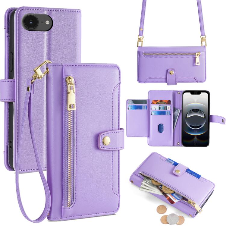 Sheep Texture Cross-body Zipper Wallet Leather Phone Case
