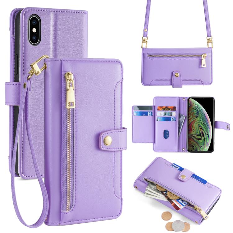 Sheep Texture Cross-body Zipper Wallet Leather Phone Case