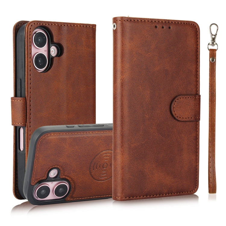 Calf Texture 2 in 1 Detachable Magnetic Back Cover Leather Case, For iPhone 16 Pro Max, For iPhone 16 Pro, For iPhone 16 Plus, For iPhone 16