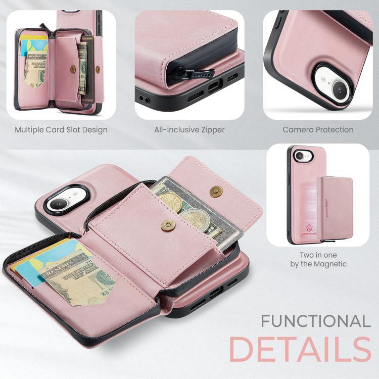 JEEHOOD J02 Magnetic Zipper Horizontal Flip Leather Phone Case, For iPhone 16e, For iPhone 16 Plus, For iPhone 16