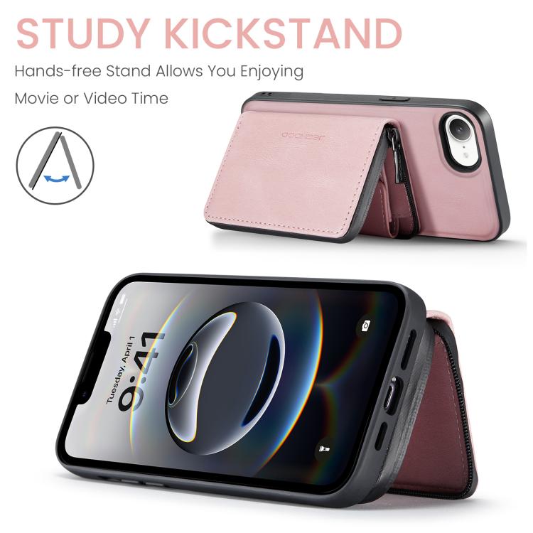 JEEHOOD J02 Magnetic Zipper Horizontal Flip Leather Phone Case, For iPhone 16e, For iPhone 16 Plus, For iPhone 16