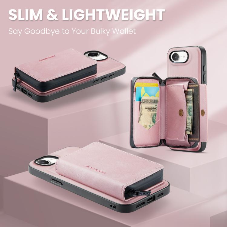 JEEHOOD J02 Magnetic Zipper Horizontal Flip Leather Phone Case, For iPhone 16e, For iPhone 16 Plus, For iPhone 16
