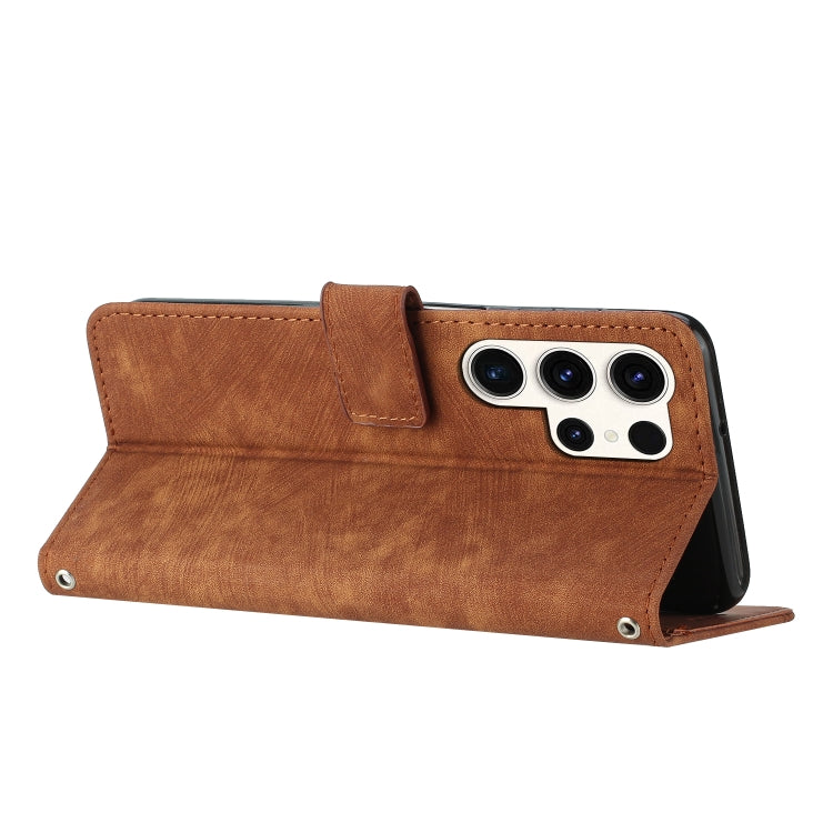 Skin Feel Stripe Pattern Leather Phone Case with Lanyard