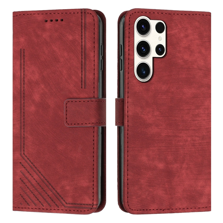 Skin Feel Stripe Pattern Leather Phone Case with Lanyard