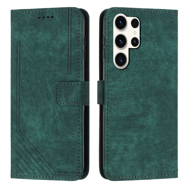 Skin Feel Stripe Pattern Leather Phone Case with Lanyard