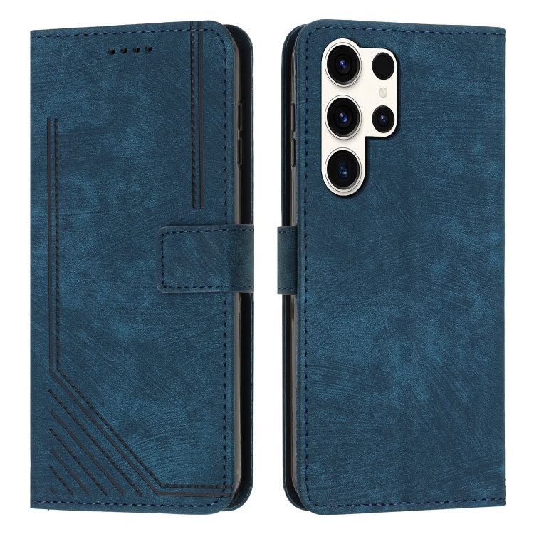 Skin Feel Stripe Pattern Leather Phone Case with Lanyard