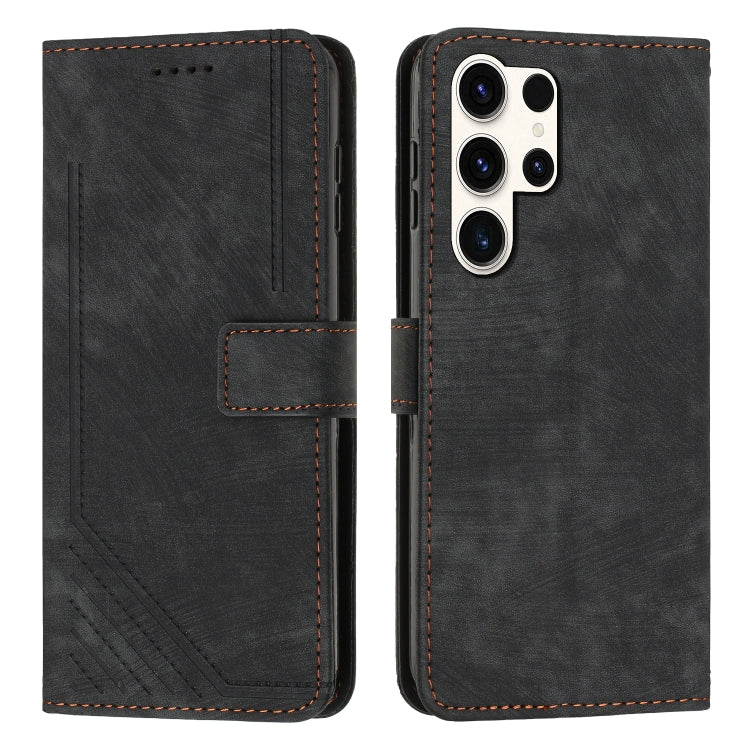 Skin Feel Stripe Pattern Leather Phone Case with Lanyard