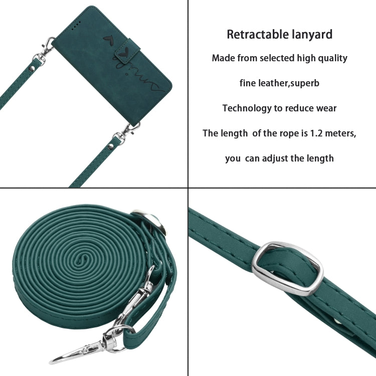 Skin Feel Heart Embossed Leather Phone Case with Long Lanyard