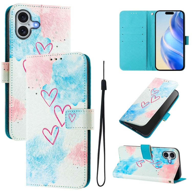 Art Colored Drawing Pattern Leather Phone Case, For iPhone 16