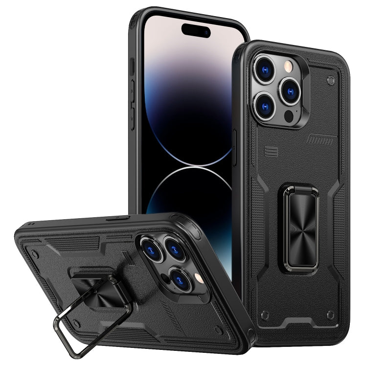 Ring Holder PC Hybrid TPU Phone Case, For iPhone 14, For iPhone 14 Pro, For iPhone 14 Pro Max
