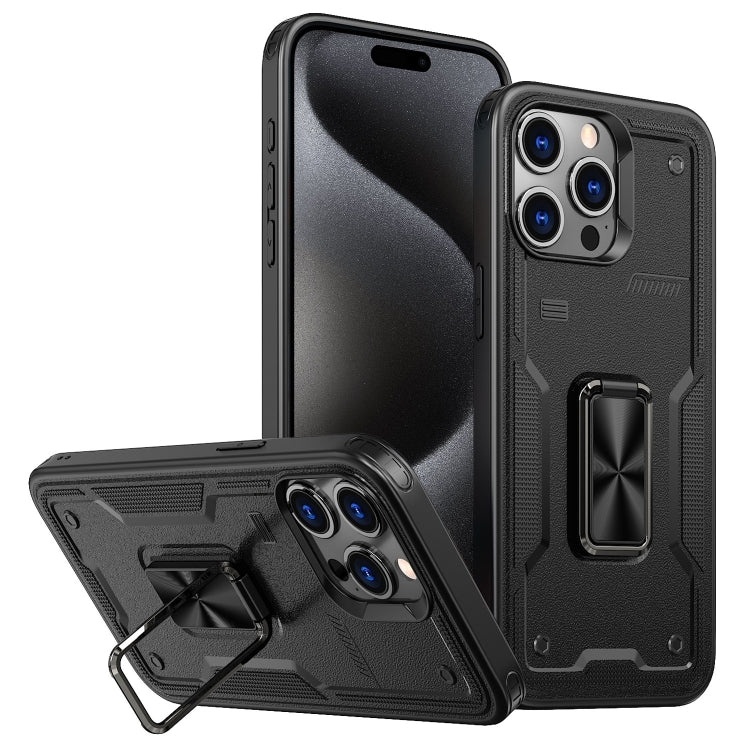 Ring Holder PC Hybrid TPU Phone Case, For iPhone 16, For iPhone 15 Pro Max, For iPhone 15 Pro