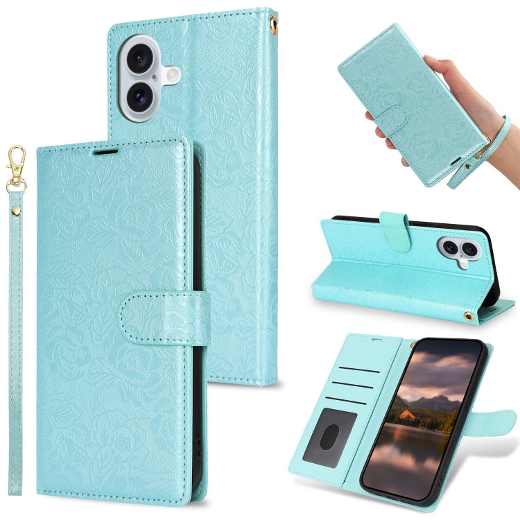 Peony Flowers Imprint Leather Phone Case, For iPhone 16 Pro Max, For iPhone 16 Pro, For iPhone 16 Plus, For iPhone 16