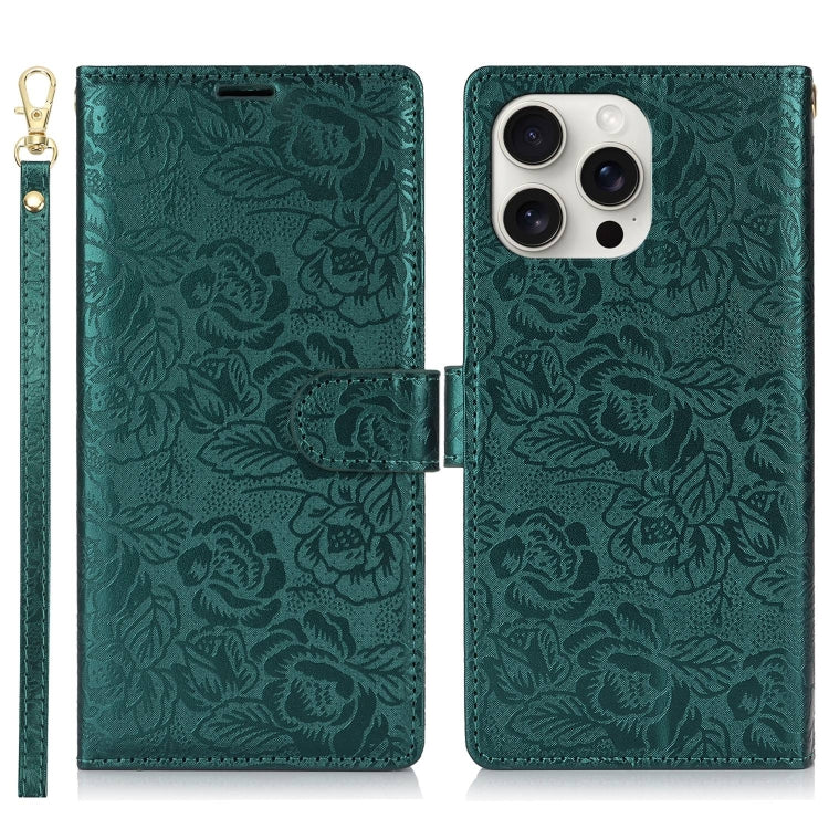 Peony Flowers Imprint Leather Phone Case, For iPhone 15 Pro Max, For iPhone 15 Pro, For iPhone 15 Plus, For iPhone 15
