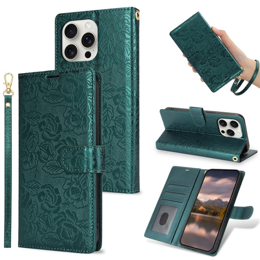 Peony Flowers Imprint Leather Phone Case, For iPhone 15 Pro Max, For iPhone 15 Pro, For iPhone 15 Plus, For iPhone 15