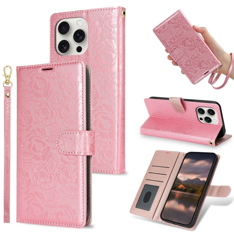 Peony Flowers Imprint Leather Phone Case, For iPhone 15 Pro Max, For iPhone 15 Pro, For iPhone 15 Plus, For iPhone 15