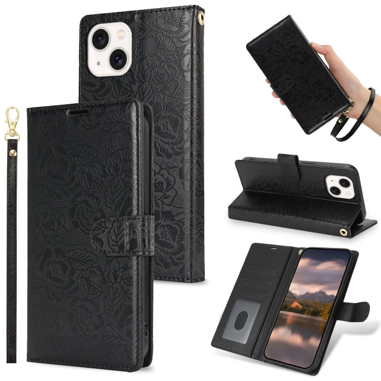 Peony Flowers Imprint Leather Phone Case, For iPhone 15 Pro Max, For iPhone 15 Pro, For iPhone 15 Plus, For iPhone 15