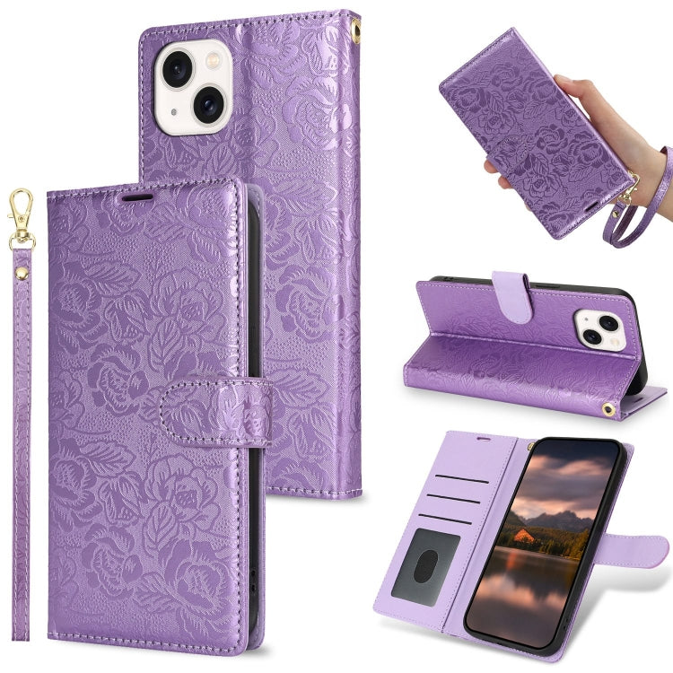 Peony Flowers Imprint Leather Phone Case, For iPhone 15 Pro Max, For iPhone 15 Pro, For iPhone 15 Plus, For iPhone 15