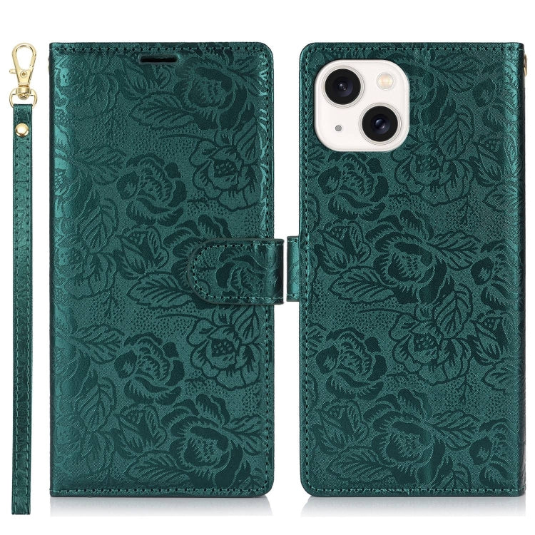 Peony Flowers Imprint Leather Phone Case, For iPhone 14 Plus, For iPhone 14 / 13, For iPhone 14 Pro, For iPhone 14 Pro Max