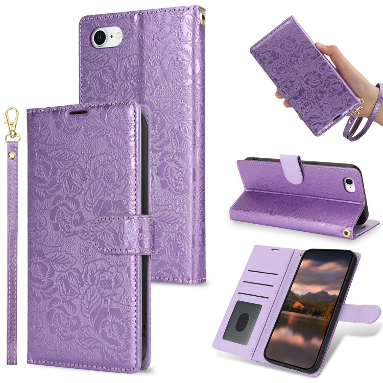 Peony Flowers Imprint Leather Phone Case, For iPhone 7 / 8 / SE 2022, For iPhone 13 Pro Max, For iPhone 13 Pro, For iPhone 13 mini