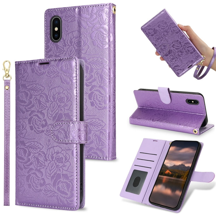 Peony Flowers Imprint Leather Phone Case, For iPhone 11 Pro, For iPhone X / XS, For iPhone XR, For iPhone XS Max