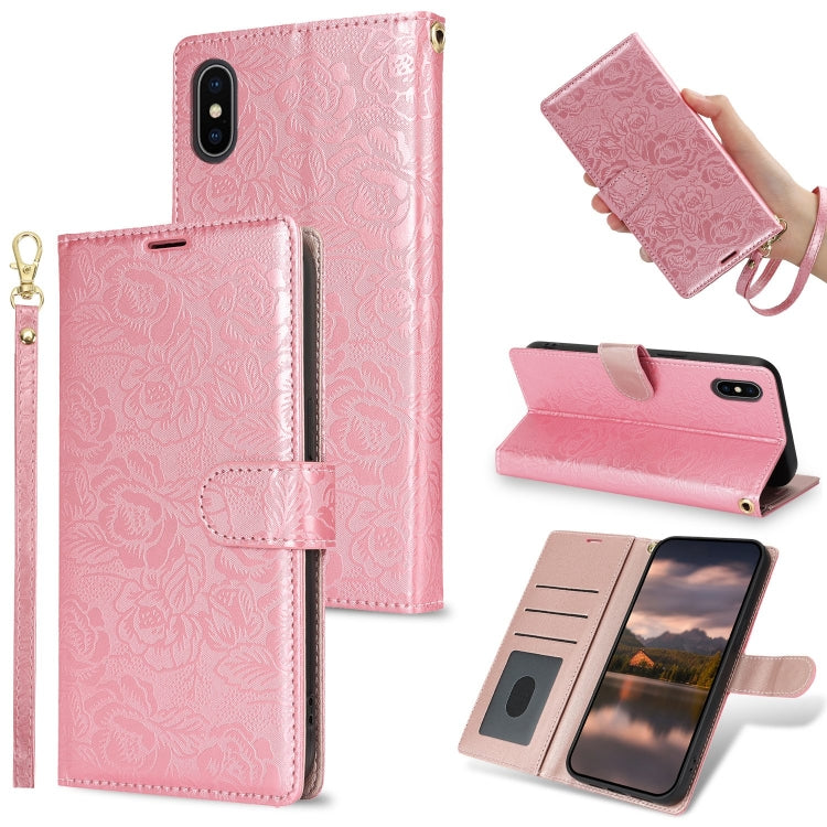 Peony Flowers Imprint Leather Phone Case, For iPhone 11 Pro, For iPhone X / XS, For iPhone XR, For iPhone XS Max