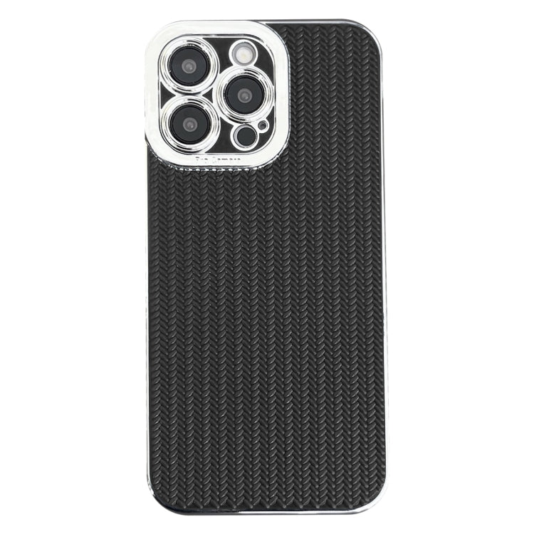 Electroplated Silver Edge Grain Texture TPU Phone Case, For iPhone 15 Pro Max, For iPhone 15 Pro, For iPhone 15 Plus, For iPhone 15