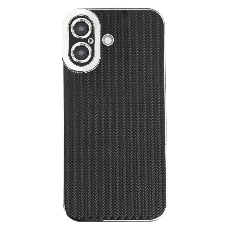Electroplated Silver Edge Grain Texture TPU Phone Case, For iPhone 16 Pro Max, For iPhone 16 Pro, For iPhone 16 Plus, For iPhone 16