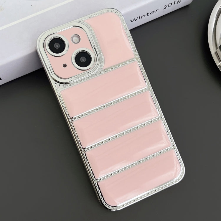 Electroplated Silver Edge Eiderdown TPU Phone Case, For iPhone 15 Plus, For iPhone 15, For iPhone 14 Plus